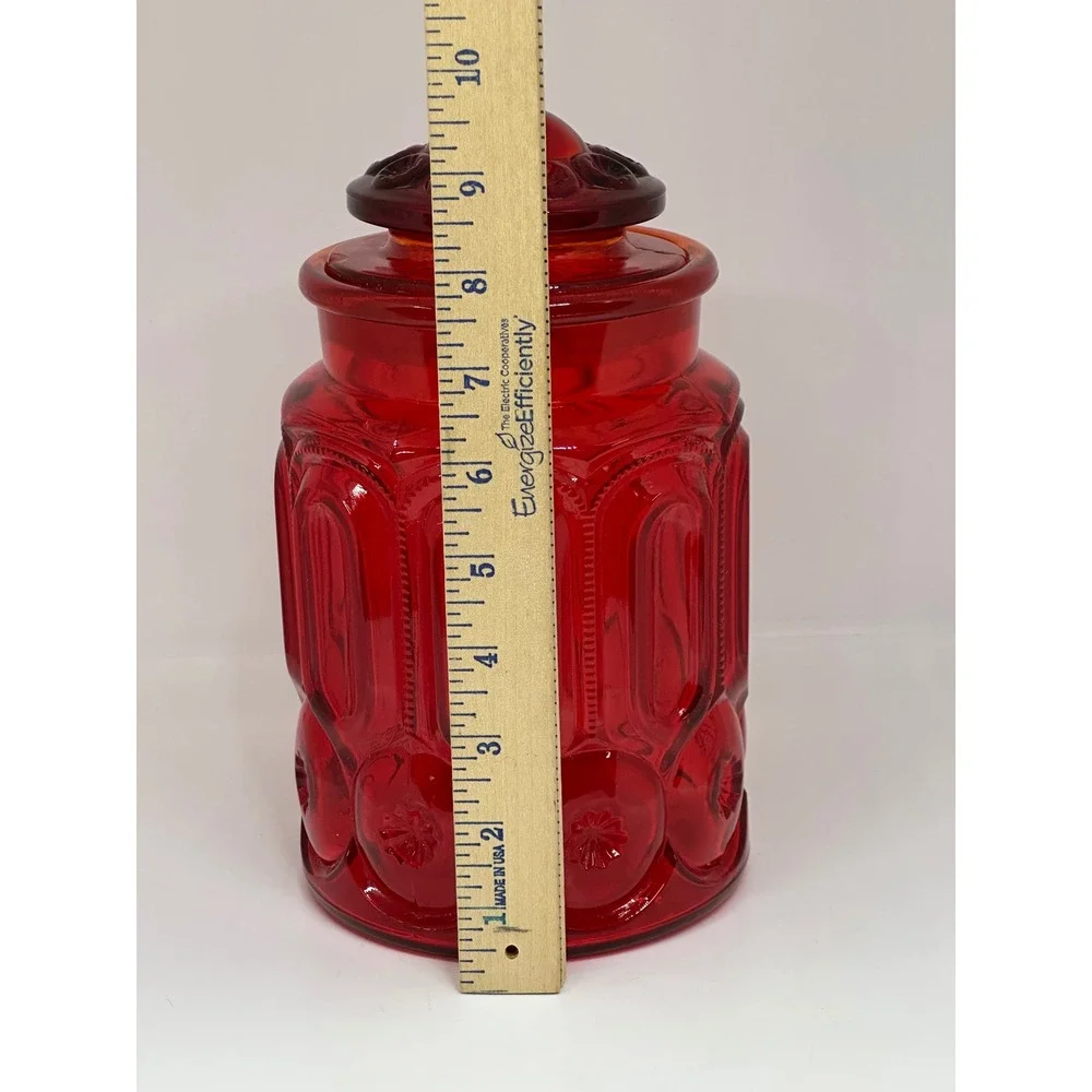 VTG LE Smith Canister Red Moon and Star Pattern Glass Kitchen Storage Jar 9.5in